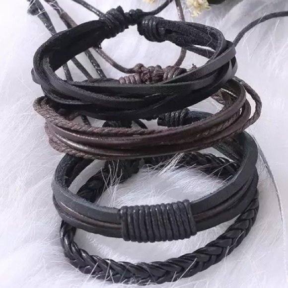 NEW!💙💎AWESOME🖤MENS🖤LEATHER BRACELET BUNDLE💎💙 - Picture 2 of 5